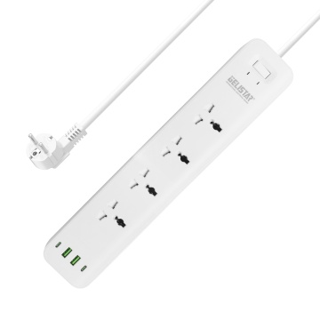 White Universal Type Extension Socket with 4 Outlets, 2 USB, and 2 Type C Ports - Customize Multifunctional
