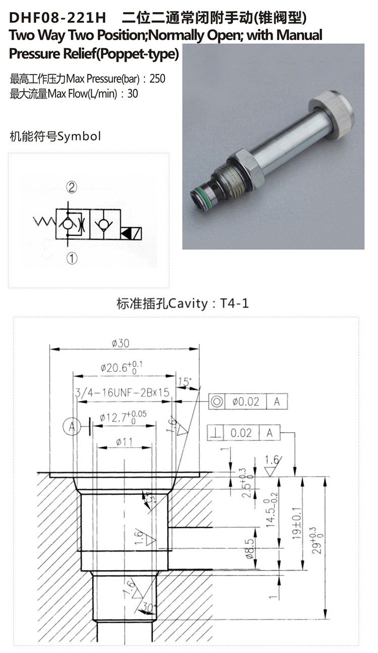 Hydraulic 2/2 Solenoid Cartridge Valve(Normally Open)