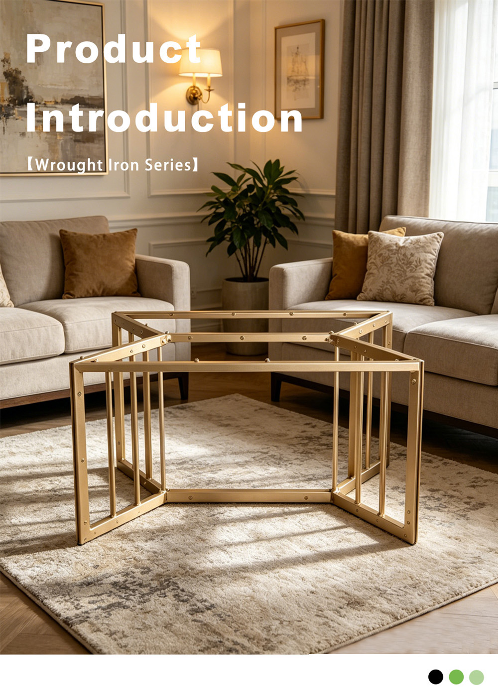 Barrel-shaped wrought iron coffee table frame X
