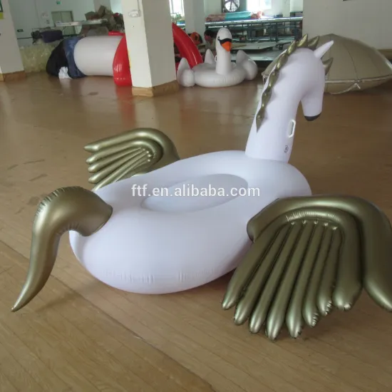 Custom White PVC Inflatable Pegasus Floating Row Swimming Pool Toys