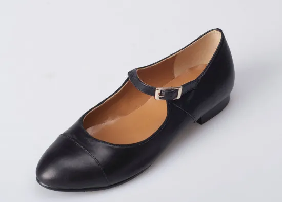 Spring And Autumn Ladies / Womens Leather Flat Shoes Black For Shopping