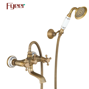 Fyeer Double Handle Antique Brass Bath & Shower Mixer