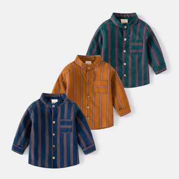 Casual Striped Spring Long Sleeve Shirt with Pocket for Kids