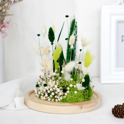 Wholesale Handmade Dried Flowers Lagurus Forever Roses Preserved Flowers in Glass for Easter Mother's Day Gifts