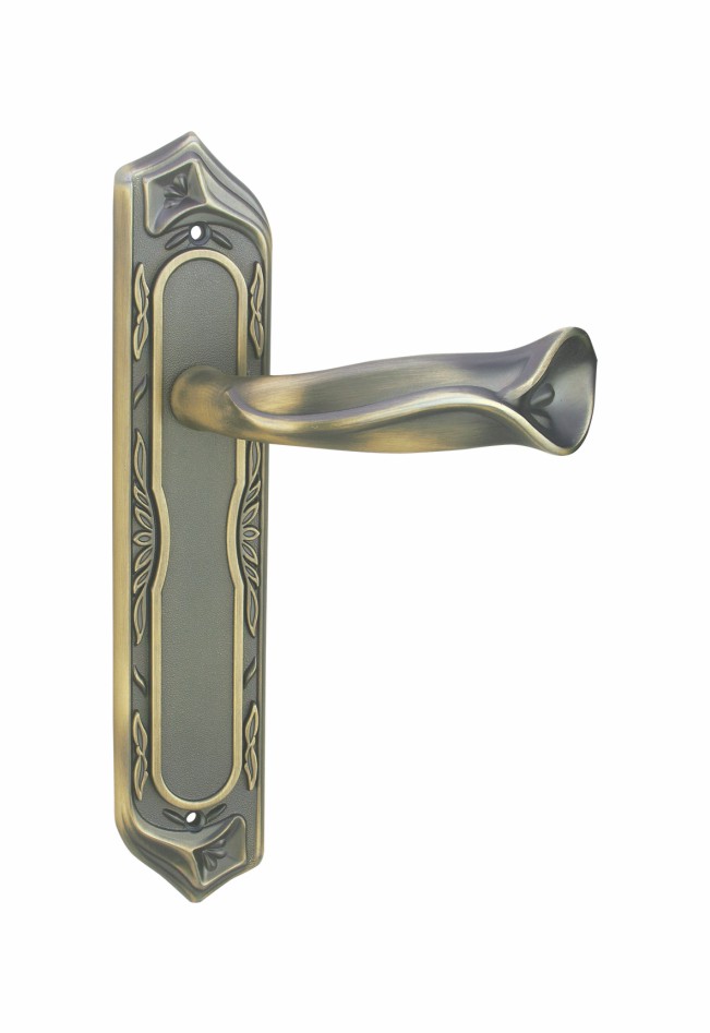 Egyptian design zinc door handle on plate