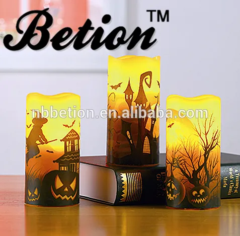 flameless candles led halloween decorative candles 3''x6'' halloween wax candles led pillar candles