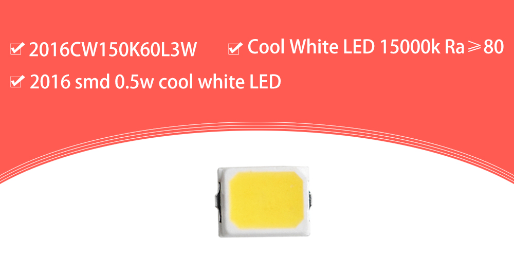 2016CW150K60L3W Super Bright Cool White LED 2016 SMD LED 10000K 15000K Ra80 