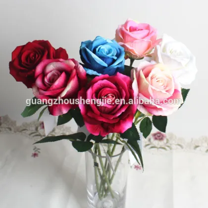 SJ11001210 Single real touch rose vintage silk flowers rose