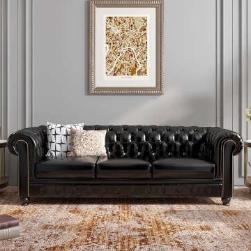 Button Tufted Chesterfield Leather Sofa