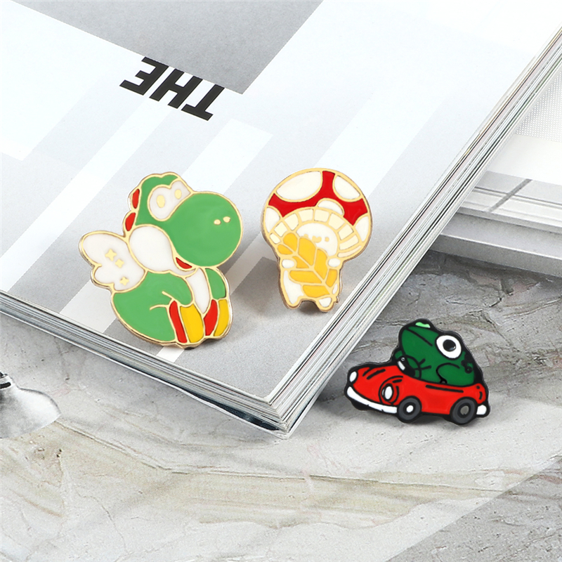 Cartoon Frog Driver Enamel Pins Dinosaur Mushroom Red Car Brooches Funny Cute Animal Jewelry Clothes Bag Badge Gift for Children
