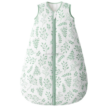 Autumn Winter Anti-Kick Zipper Baby Sleepwear with Green Leaf Design