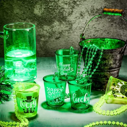 St. Patrick's Day Beaded Necklace with Shot Glass Charm