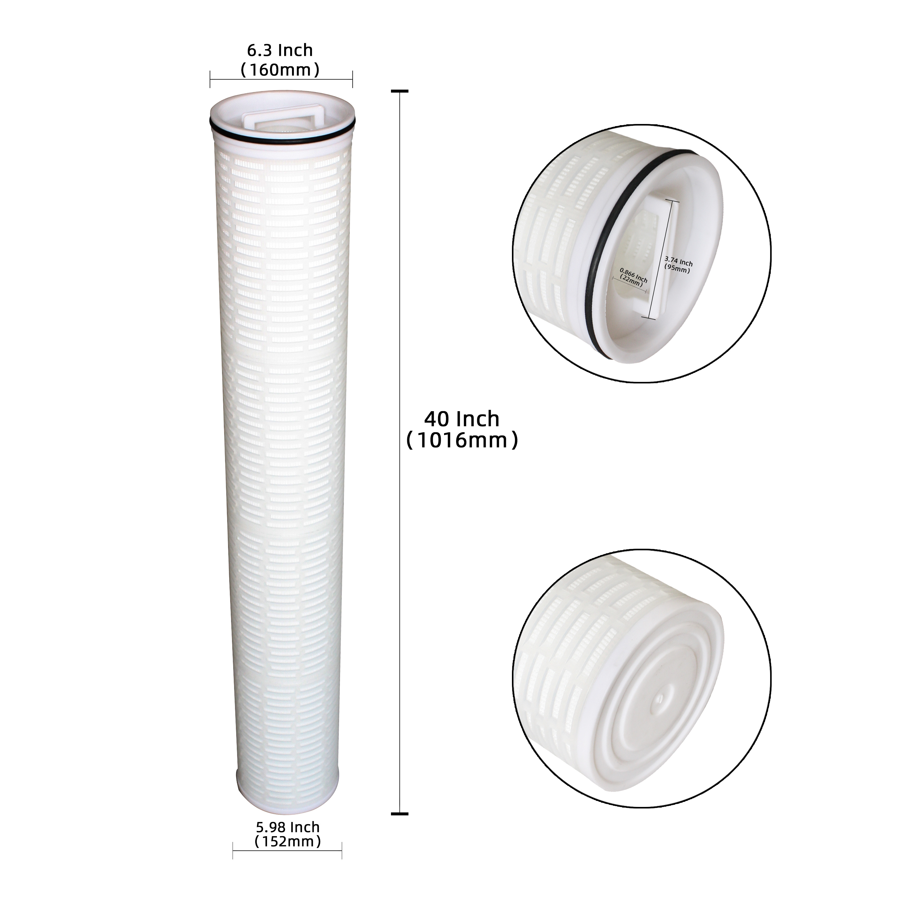 High flow ratepleated filter cartridge detail