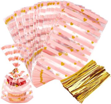 Pink Cellophane Treat Bags -100 팩 8.1 "x5"발렌타인 파티 호의