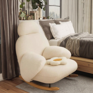 Scandinavian White Rocking Chair & Cute Cream Sofa for Bedroom