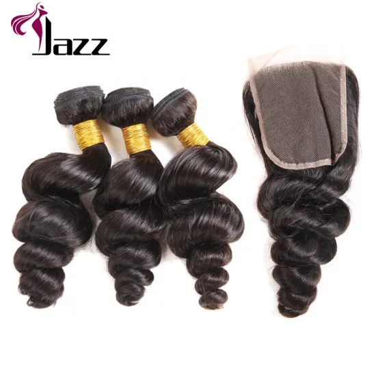 Cheap unprocessed virgin brazilian loose wave human hair 3 bundles with middle part lace closure