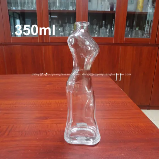 Chinese style fancy shaped liquor clear bottle 350ml glass