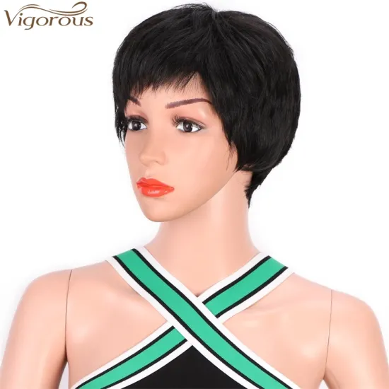 Vigorous Short Hair Wigs for Black Women Natural Straight Pixie Cut Synthetic Hair Wig 100% Heat Resistant Fiber Wig 1B Color