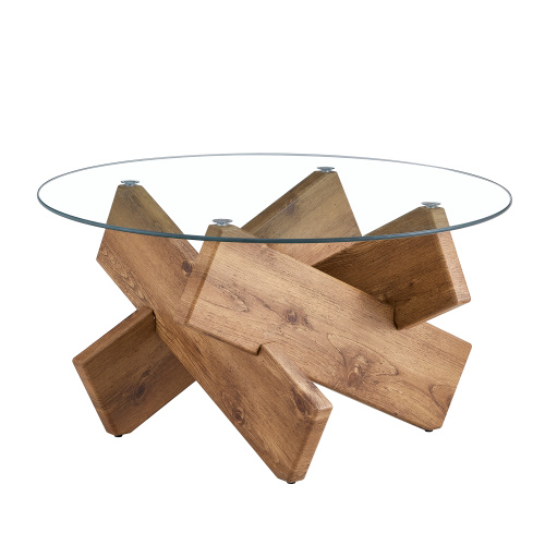 Modern Circular Glass Coffee Table with MDF Legs