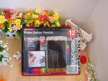 7\" Water Color pencils in metallic box with blister pack / black water color pencil with gold color cap dip / color pencil
