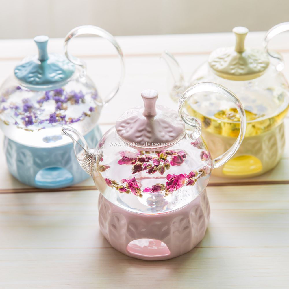 Pyrex Glass Tea pot Heatable Porcelain Tea Set
