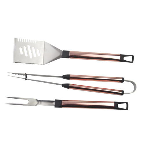 3pcs gold plating handle bbq tools set