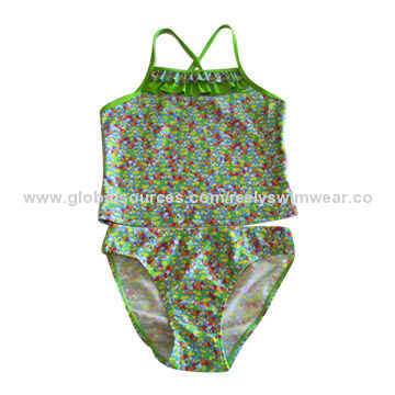 Hot Summer/Colorful Flower Print Young Girls' Tankini, 80% Polyamide and 20% Elastane