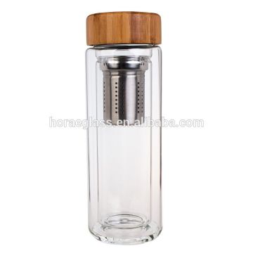 2016 Festival gifts office cool drinking double wall glass bottles for tea with ss infuser and lid