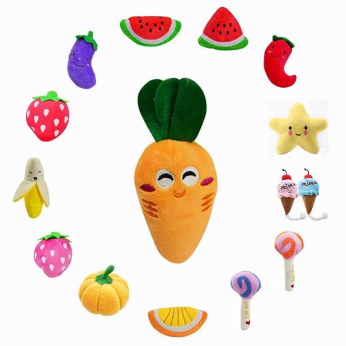 New 18 Designs Dog Toys Pet Puppy Chew Squeaker Squeaky Plush Sound Fruits Vegetables And Feeding Bottle Toys Gift