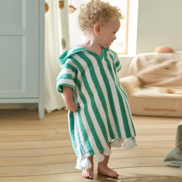 striped cotton hooded pocnho towel for baby kids