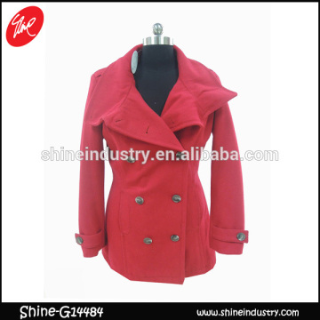 Hot candy color button red woolen women coat