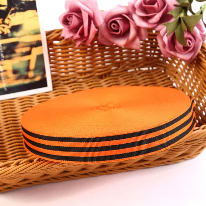 Russia Medal Ribbon: St George Design on Yellow and Black Webbing - Suitable for Bags and Clothing