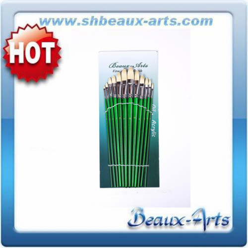 Filber Oil Brush set- hog bristle hair with chrome plated brass ferrule and long transparent green handle