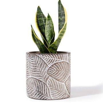 Cement Planter Flower Pot - Vintage Indoor Plants Container with Drain Hole