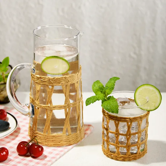 paper rattan wrapped glass jug set