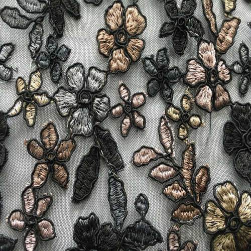 Colorful Flower Cord Embroidery Fabric For Dress