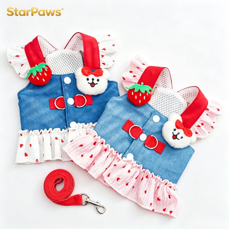 Breathable Cat Denim Dress with Harness
