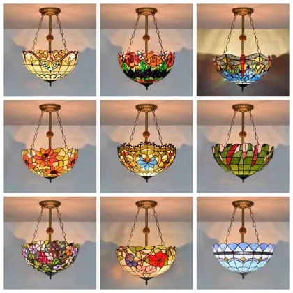 Tiffany Style Stained Glass Pendant Lamp - Vintage Mediterranean Baroque Art Decor
