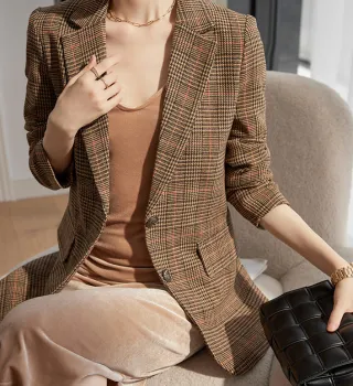 Women's Lapel Plaid Jacket Coat