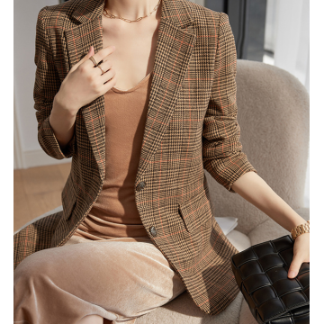 Damen Revers Plaid Jacke Mantel