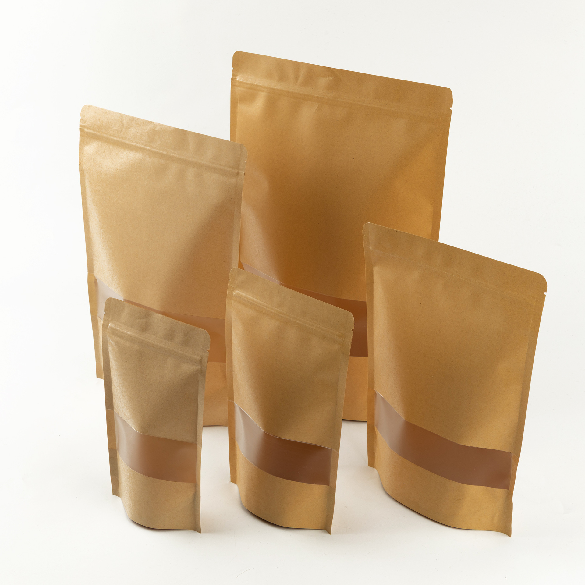 Anpassad Brown Kraft Paper Packaging Väska med dragkedja