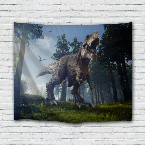 Dinosaur Tapestry Tyrannosaurus Wild Anicient Animals Wall Hanging Tropical Rain Forest Jungle Natural 3D Wall Blanket for Child