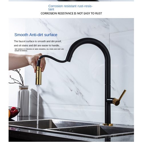 Stainless Steel Black Gold Pull Down Kitchen Faucet