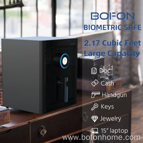 Biometric Home Safe Box With Fireproof Bag – Fingerprint & Password Lock, 2.1 Cu Ft Large Security Cabinet With Key, Carpeted Interior