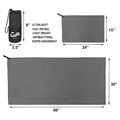 Manufacturer Promotional Black Embroidery 80x160cm Microfiber Sports Towels