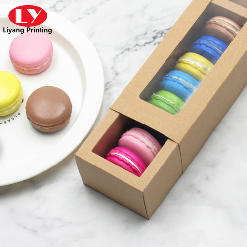 Baakadaha Macaron Boxes Paper Kraft oo leh daaqad cad