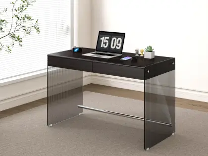 Modern Solid Wood Desk with Fluted Glass Side Panels