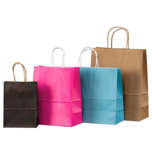 クラフトペーパーバッグ、ロゴプリント付きのショッピングペーパーバッグ
