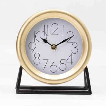 Gold Metal Framed Desk Clock with Glass Cover - Non-Ticking Movement for Office Decoration