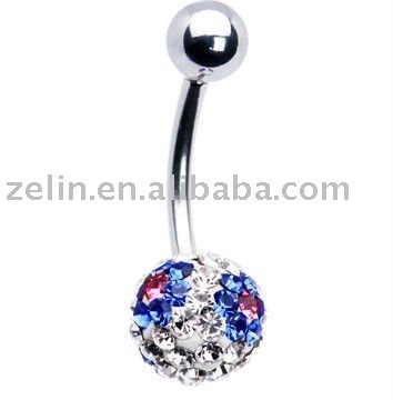 Blue Flower Crystal button ring body piercing belly navel jewelry